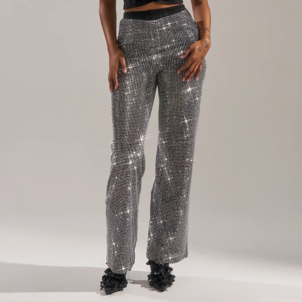 AKIRA LET IT GO RHINESTONE WIDE LEG PANT Size SS
